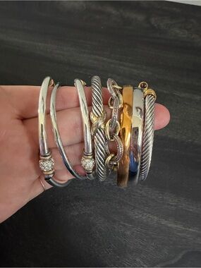 Nine West Two-Tone Silver and Gold Bangle Bracelet Set